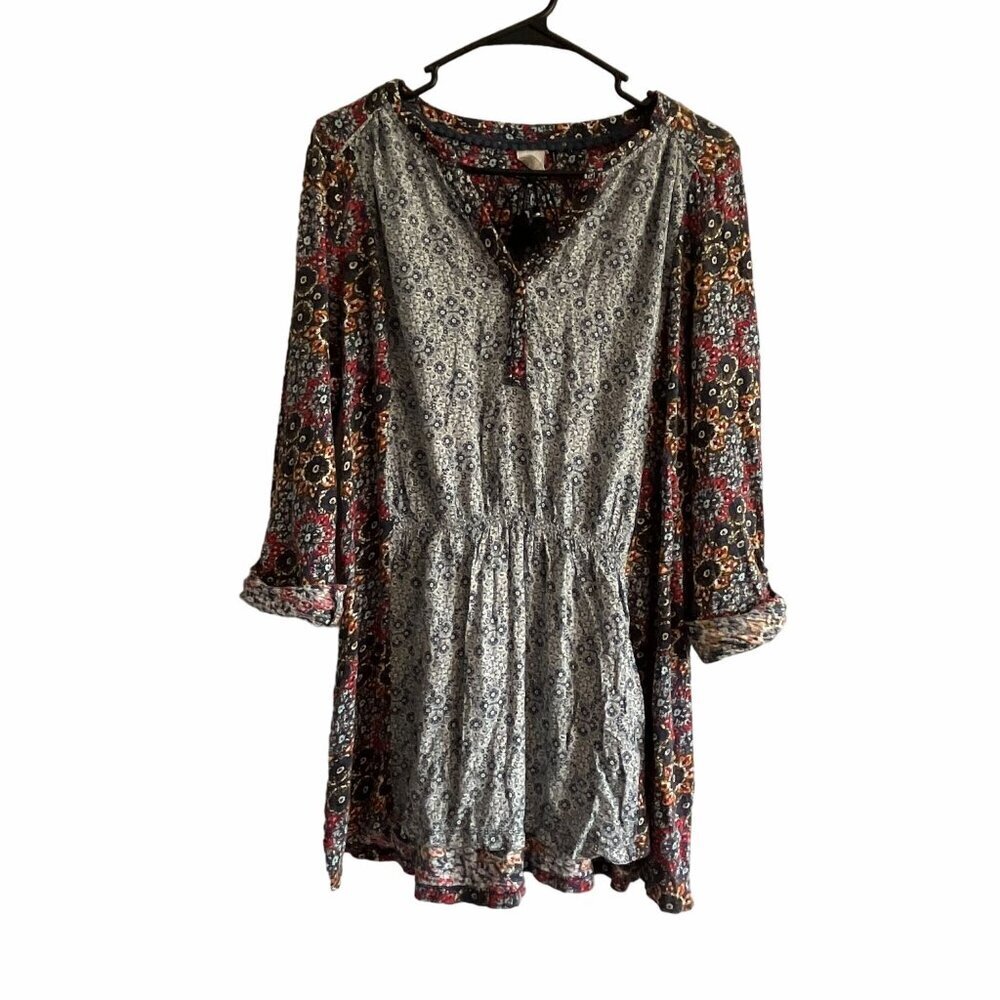 Akemi + Kin Anthropologie Humboldt Tunic Blue Floral Pattern Cotton Size Medium